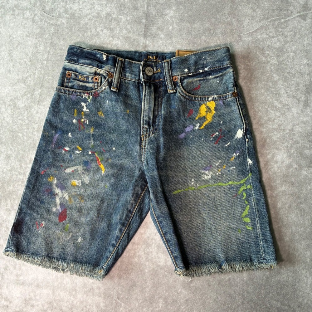 Polo Ralph Lauren Sullivan Slim Paint Splatter Denim Shorts Boys 8 Medium Wash